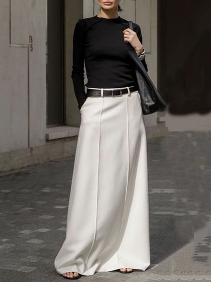 Belted Seam Detail A Line Maxi Skirt