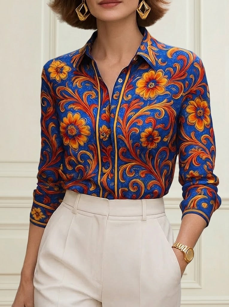 Floral Patterned Button Down Blouse
