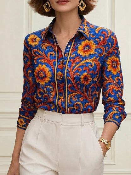 Floral Patterned Button Down Blouse