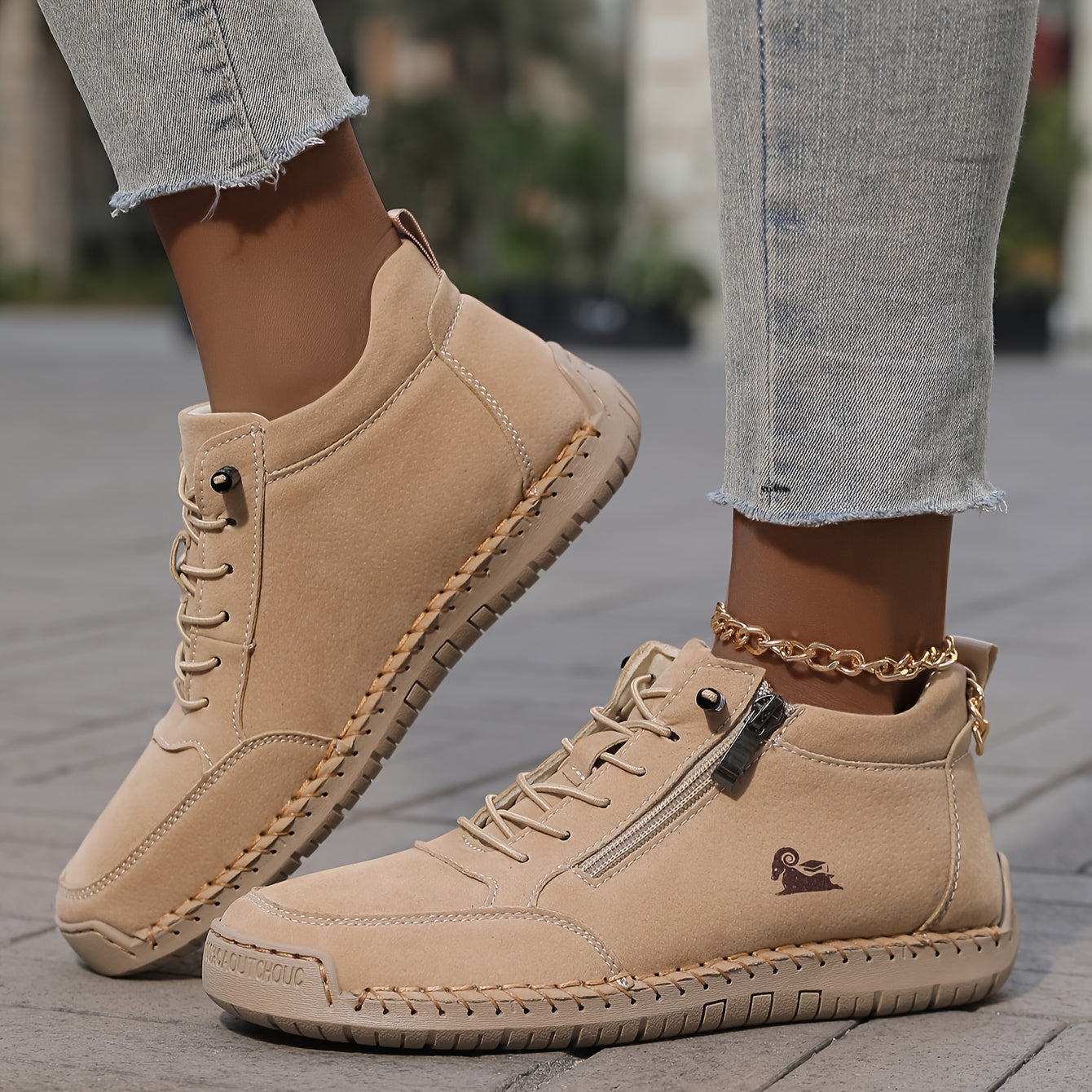 Zip-Up Lace-Up High-Top Orthopedic Sneakers