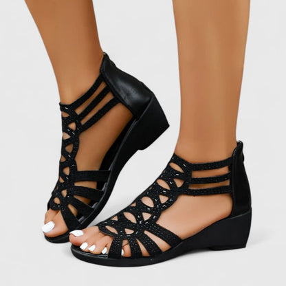 Cutout Caged Strappy Zipped Open Sandals