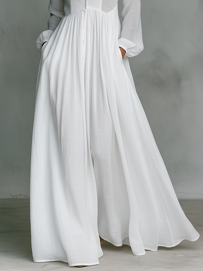 Pleated Pintuck Button Front Maxi Dress