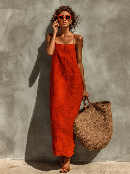 Sleeveless Square Neck Spaghetti Strap Maxi Dress