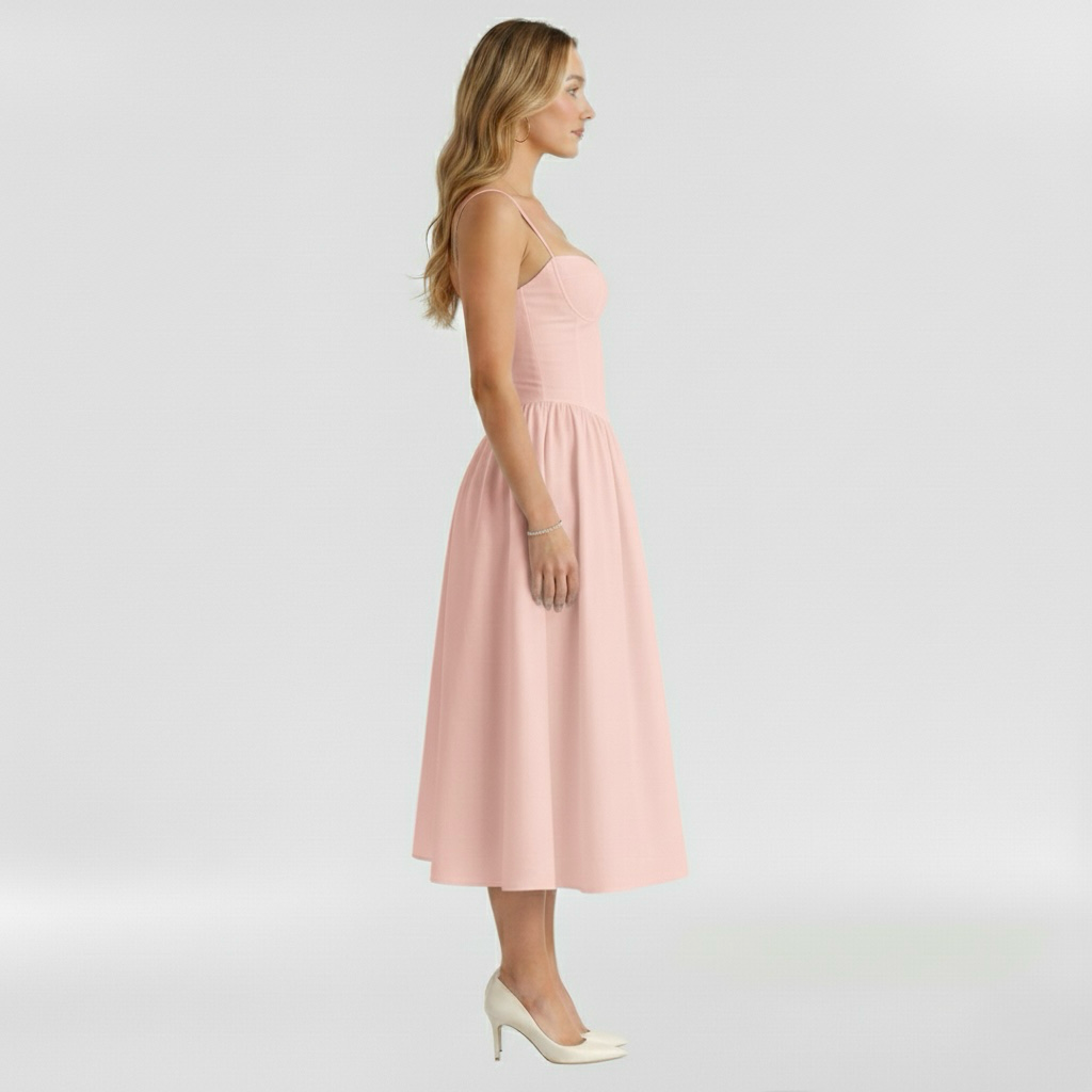 Corset Structured Sleeveless Paneled Gathered Midi Dress