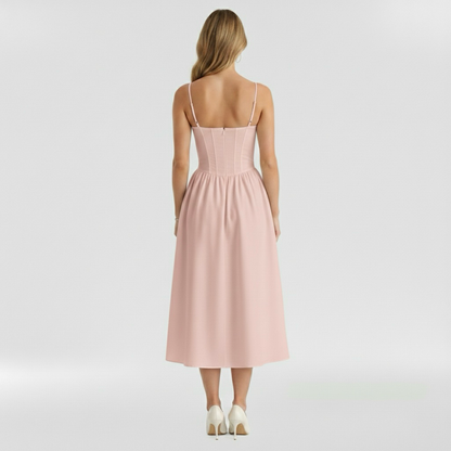 Corset Structured Sleeveless Paneled Gathered Midi Dress