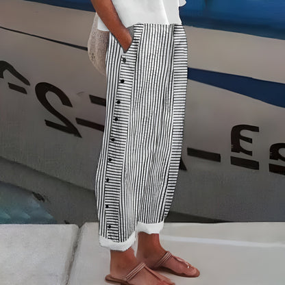 Side Pocket Striped Buttoned Trousers