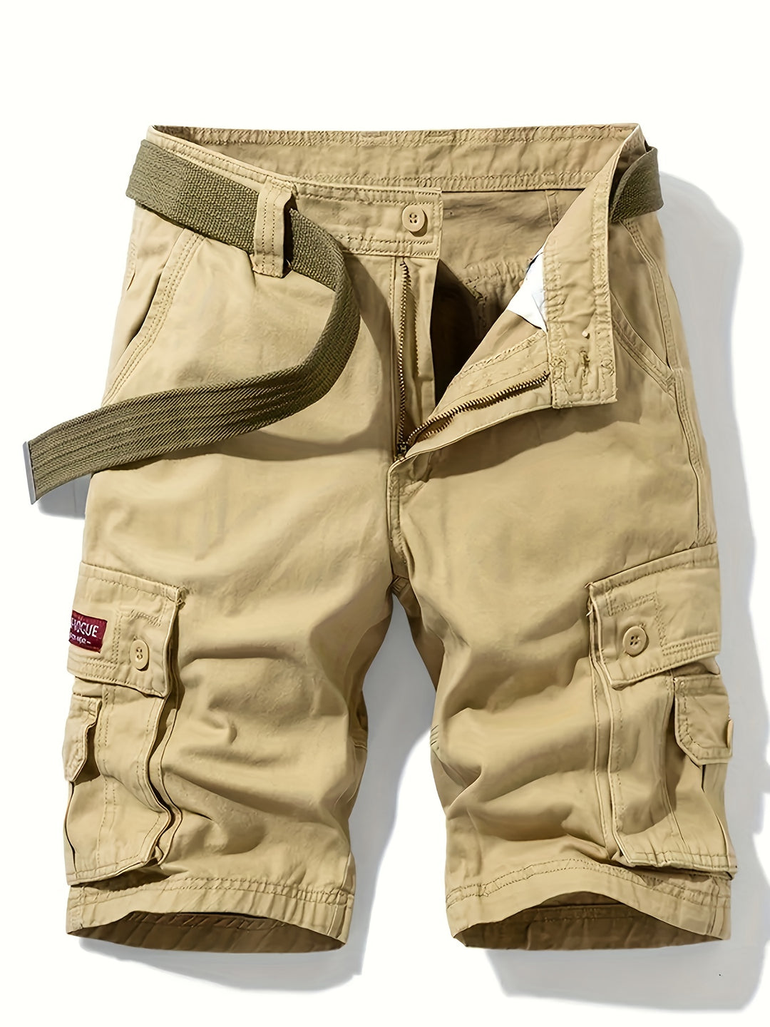 Solid Flap Pocket Mid Rise Knee Length Cargo Shorts