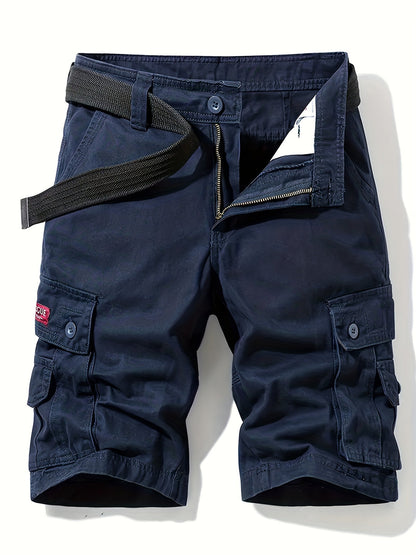 Solid Flap Pocket Mid Rise Knee Length Cargo Shorts
