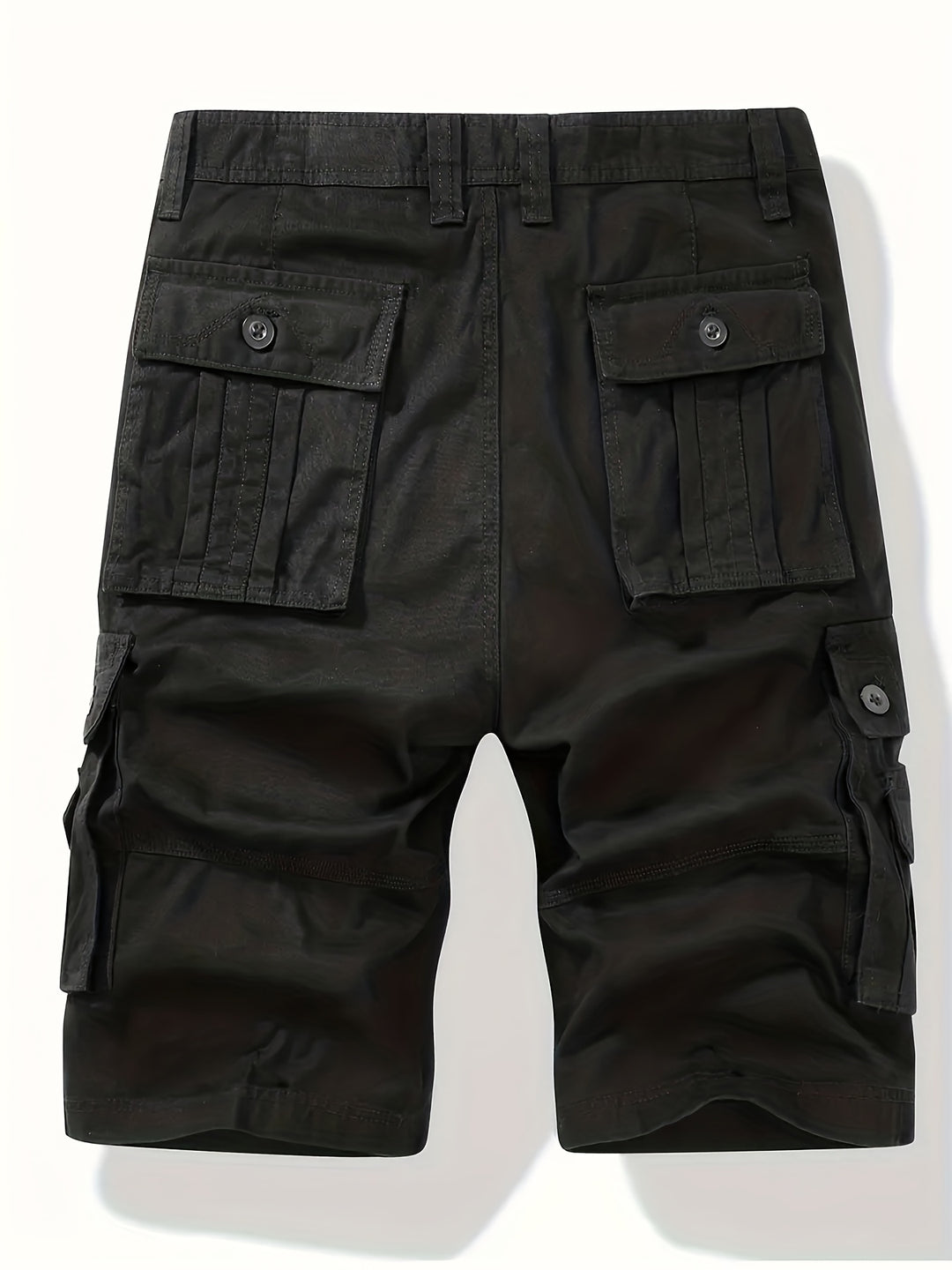 Solid Flap Pocket Mid Rise Knee Length Cargo Shorts