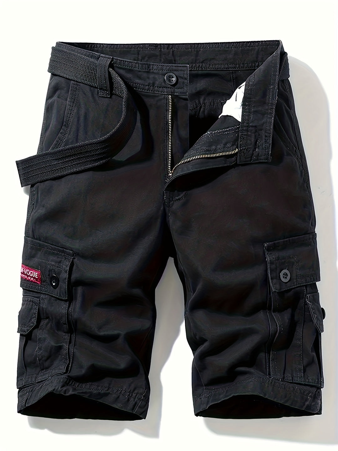 Solid Flap Pocket Mid Rise Knee Length Cargo Shorts