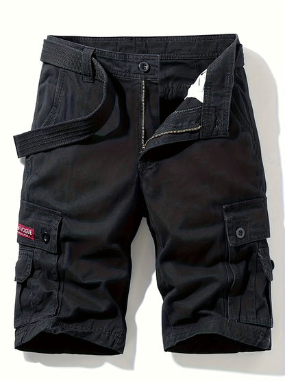 Solid Flap Pocket Mid Rise Knee Length Cargo Shorts