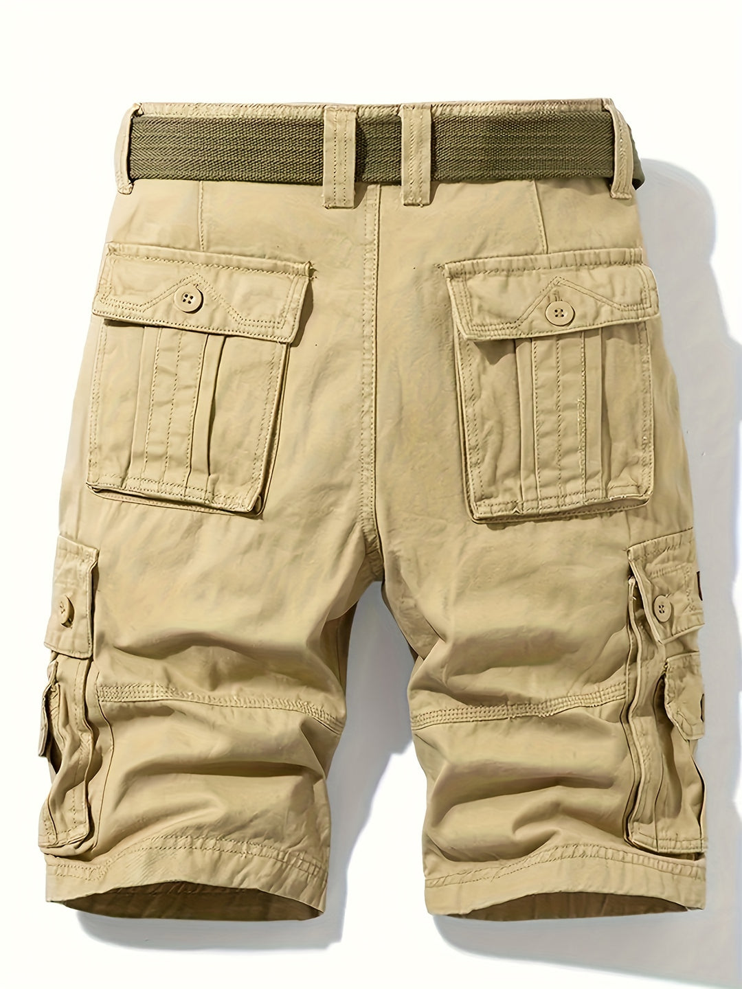Solid Flap Pocket Mid Rise Knee Length Cargo Shorts
