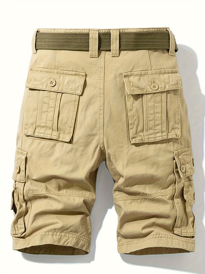 Solid Flap Pocket Mid Rise Knee Length Cargo Shorts