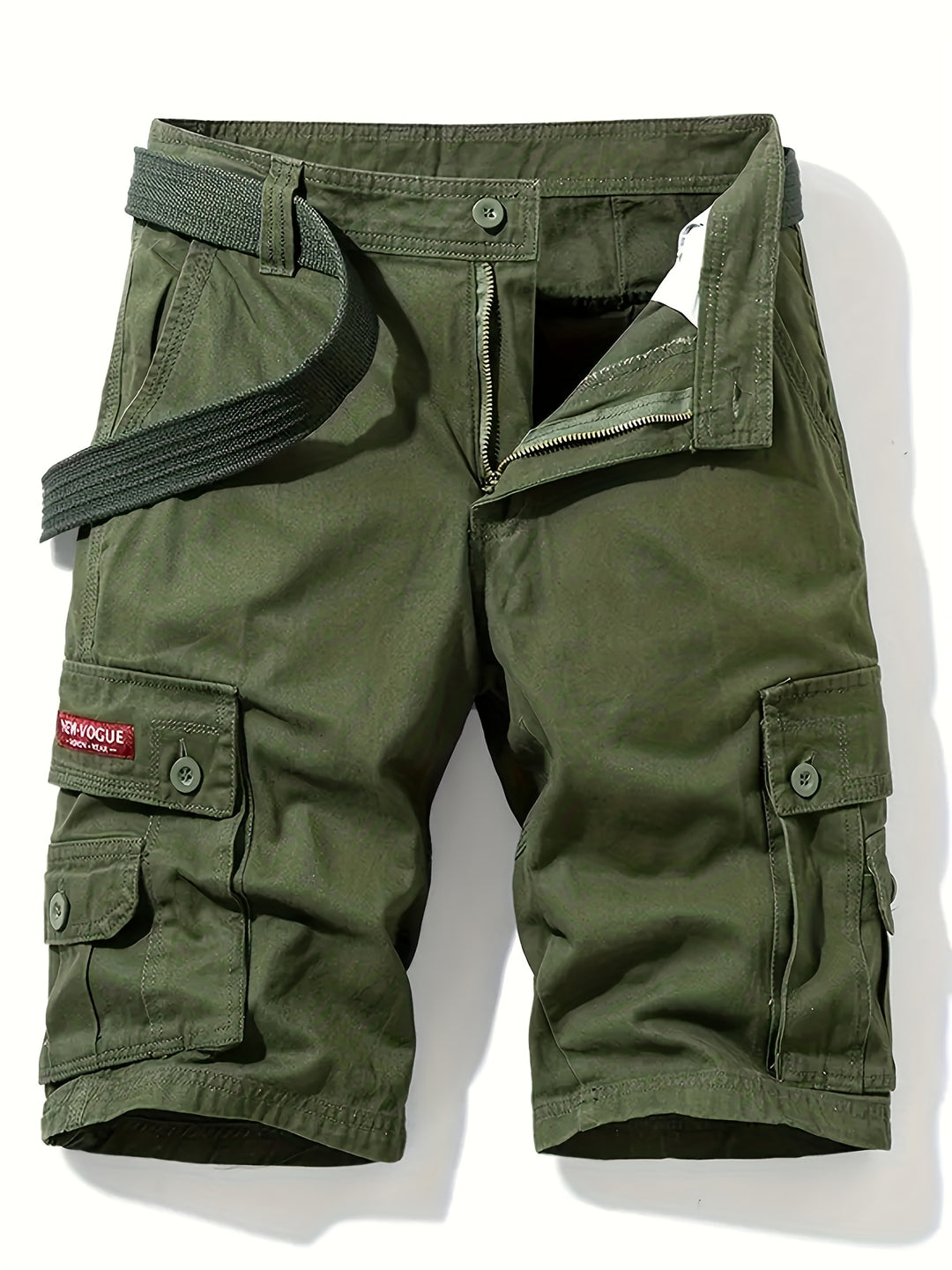 Solid Flap Pocket Mid Rise Knee Length Cargo Shorts