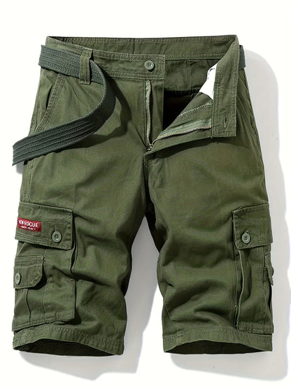 Solid Flap Pocket Mid Rise Knee Length Cargo Shorts
