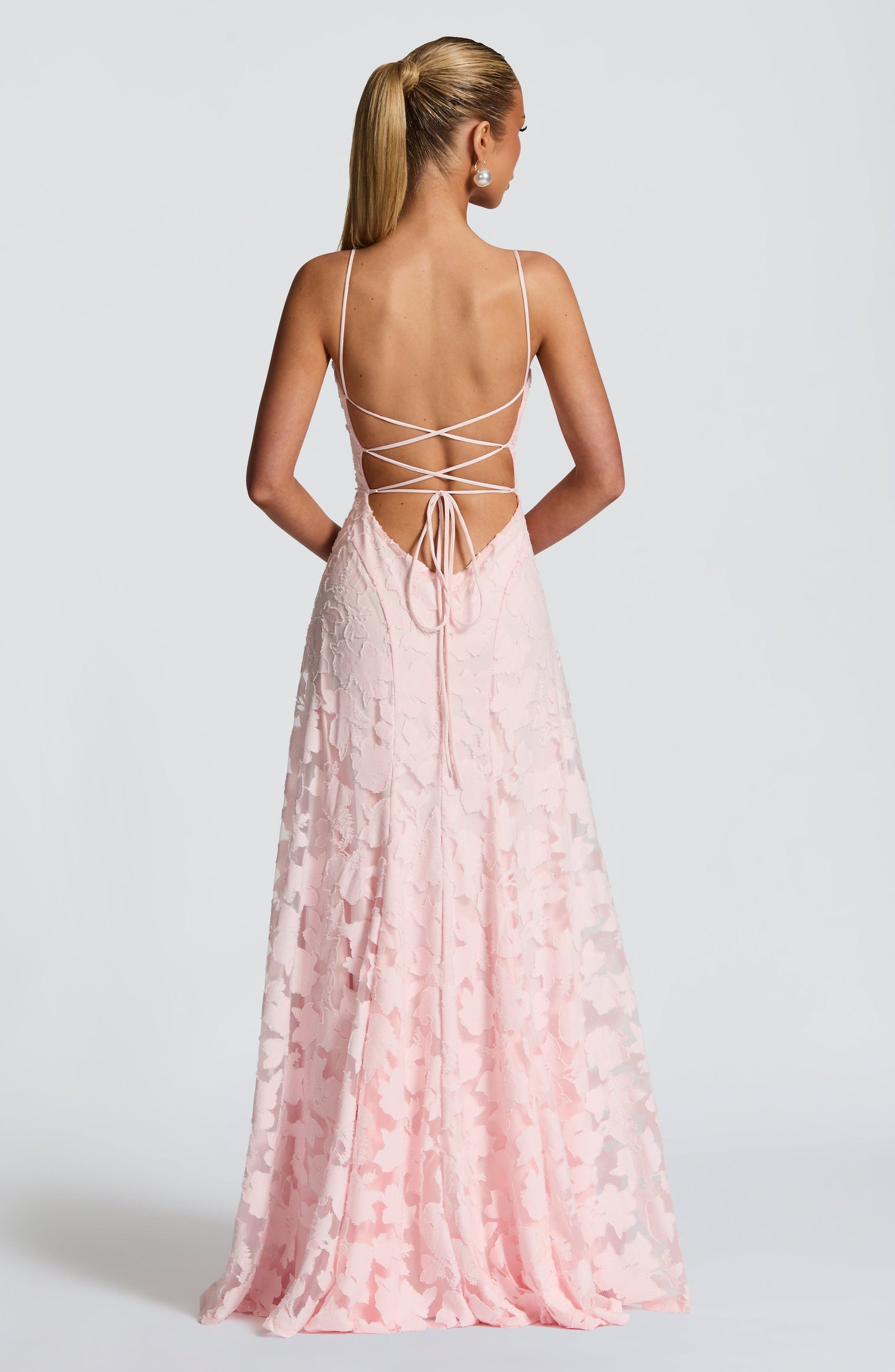 Strappy Ruched Textured Flared Maxi Dress