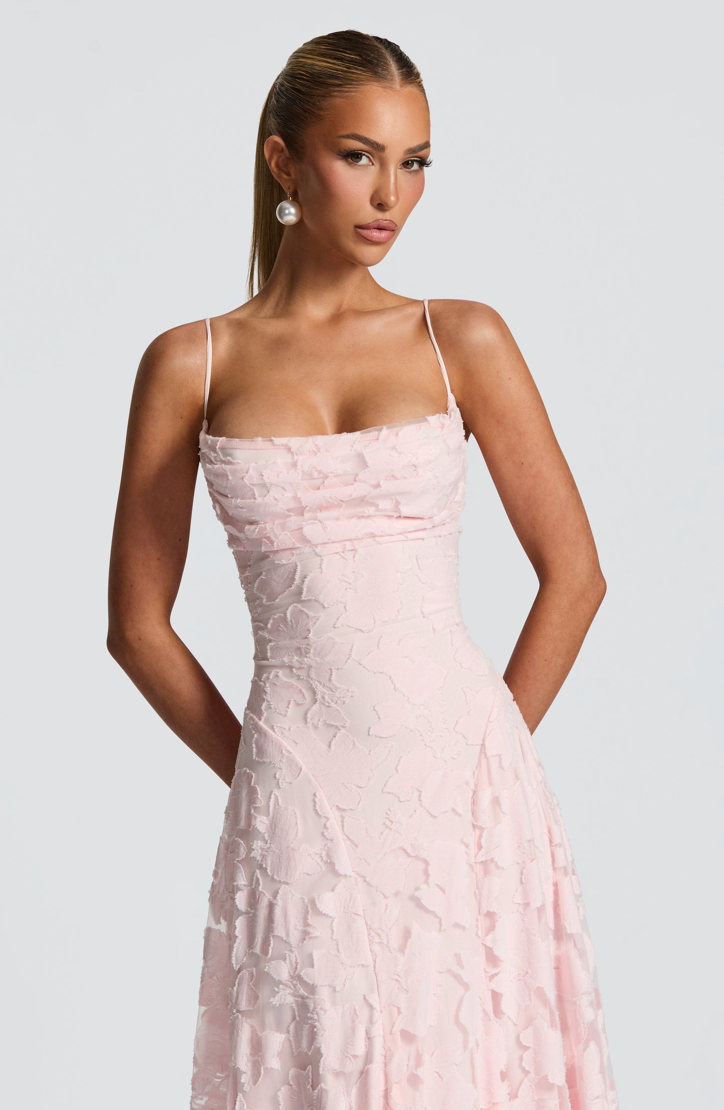 Strappy Ruched Textured Flared Maxi Dress
