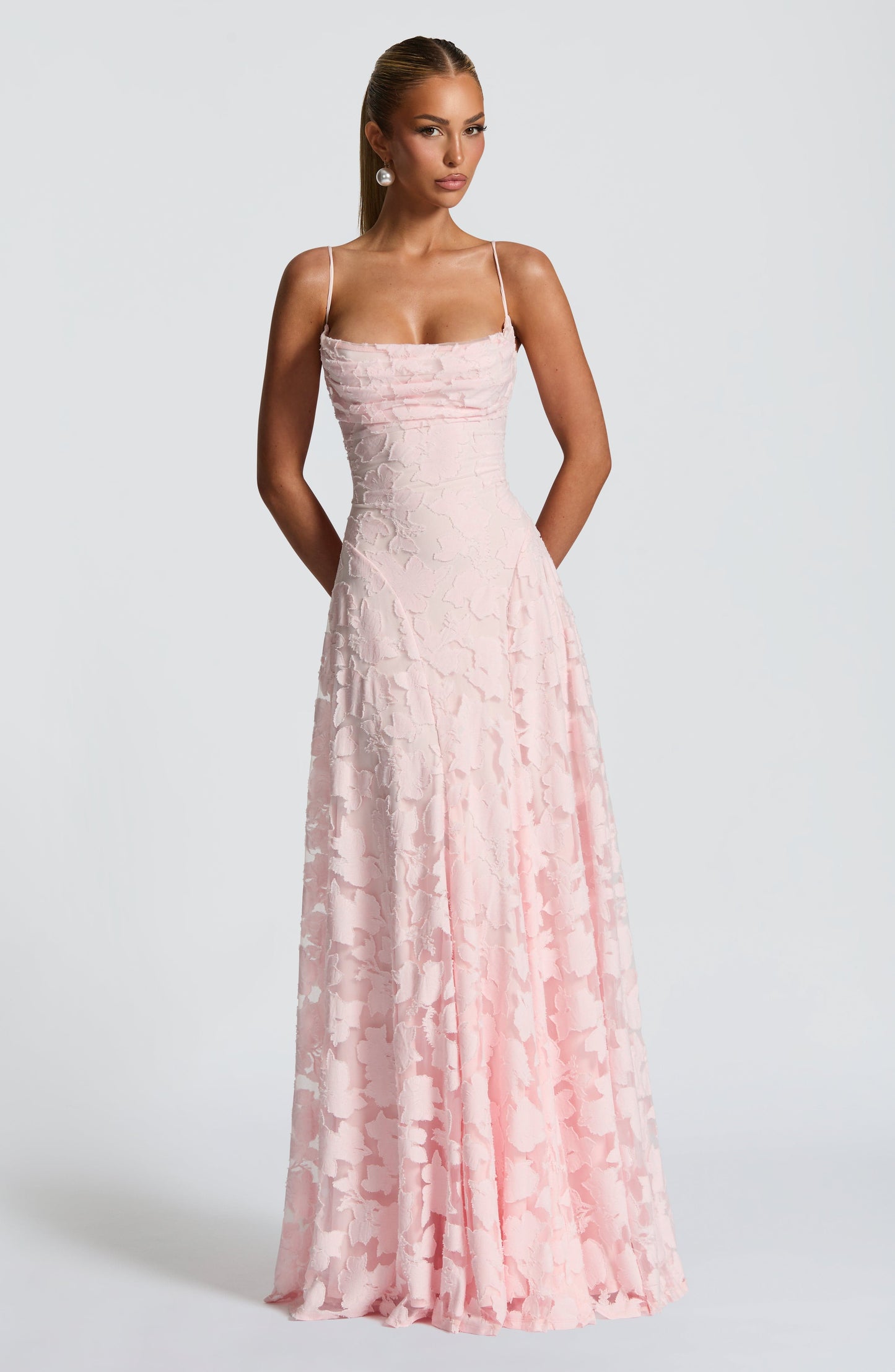 Strappy Ruched Textured Flared Maxi Dress