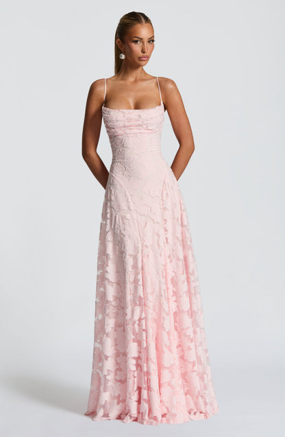 Strappy Ruched Textured Flared Maxi Dress