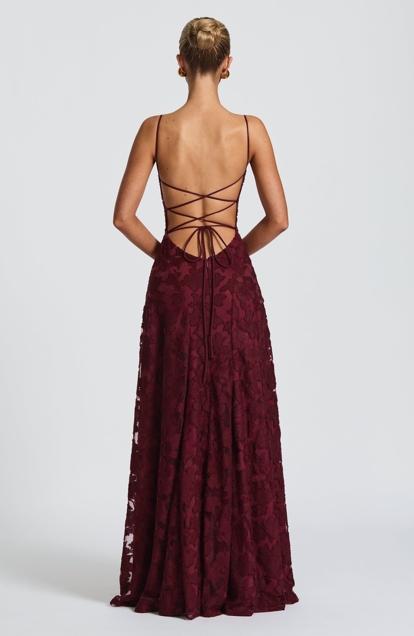 Strappy Ruched Textured Flared Maxi Dress