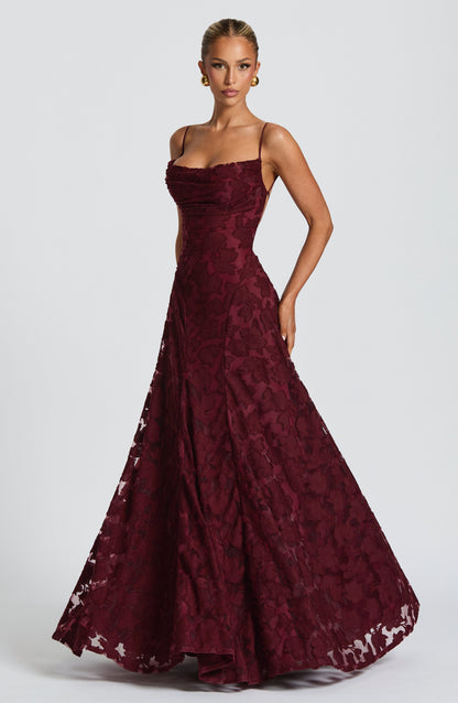 Strappy Ruched Textured Flared Maxi Dress