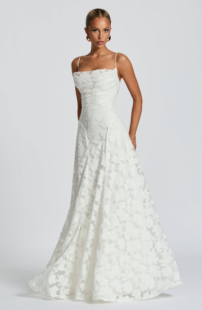 Strappy Ruched Textured Flared Maxi Dress