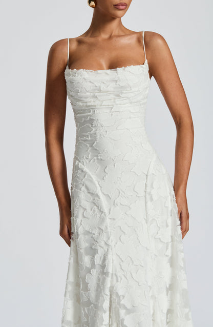 Strappy Ruched Textured Flared Maxi Dress