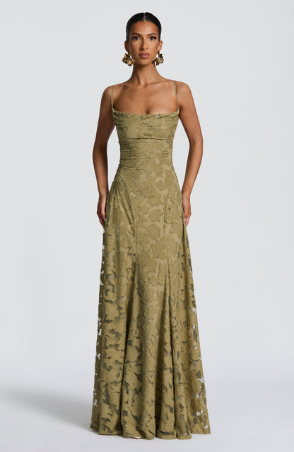 Strappy Ruched Textured Flared Maxi Dress