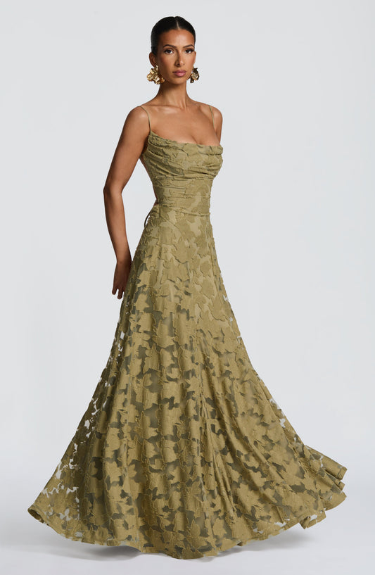 Strappy Ruched Textured Flared Maxi Dress