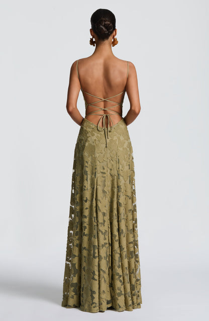 Strappy Ruched Textured Flared Maxi Dress