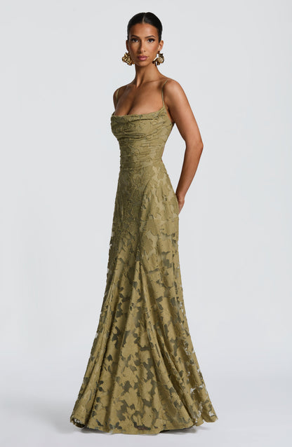 Strappy Ruched Textured Flared Maxi Dress