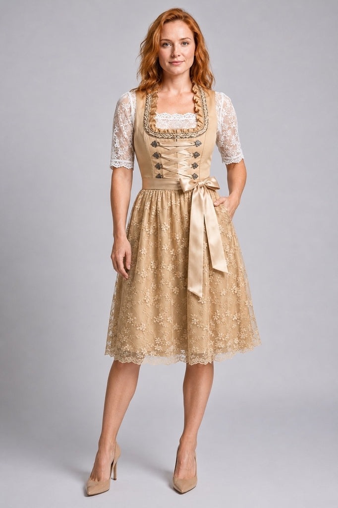 Women's Lace Sleeve Corset Bodice Dirndl Dress