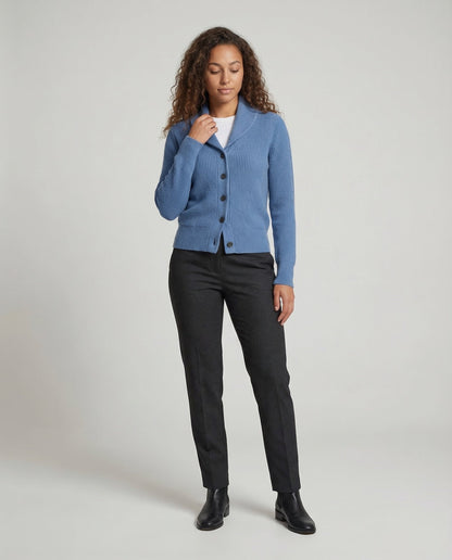 Ribbed Collared Buttoned Fitted Cardigan