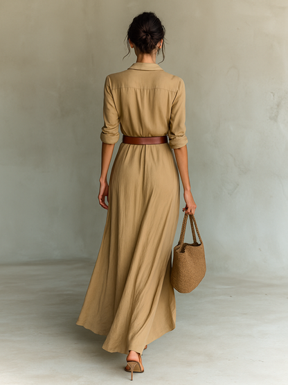 Ruched Collared Maxi Wrap Dress