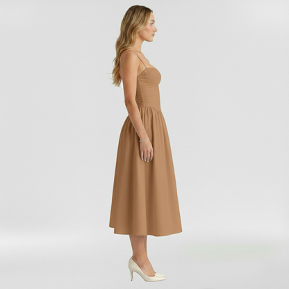 Corset Structured Sleeveless Paneled Gathered Midi Dress