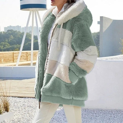 Women's Hooded Full Zip Color Block Winter Jacket