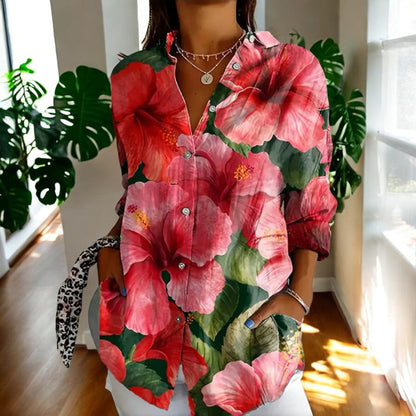 Buttoned Loose Long Patterned Blouse