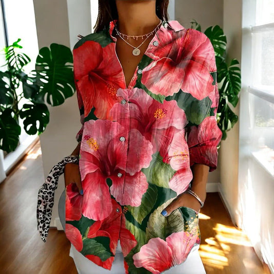 Buttoned Loose Long Patterned Blouse