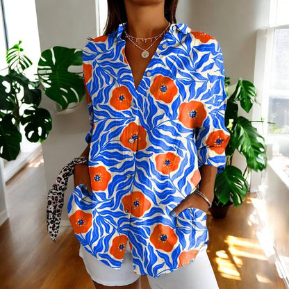 Buttoned Loose Long Patterned Blouse