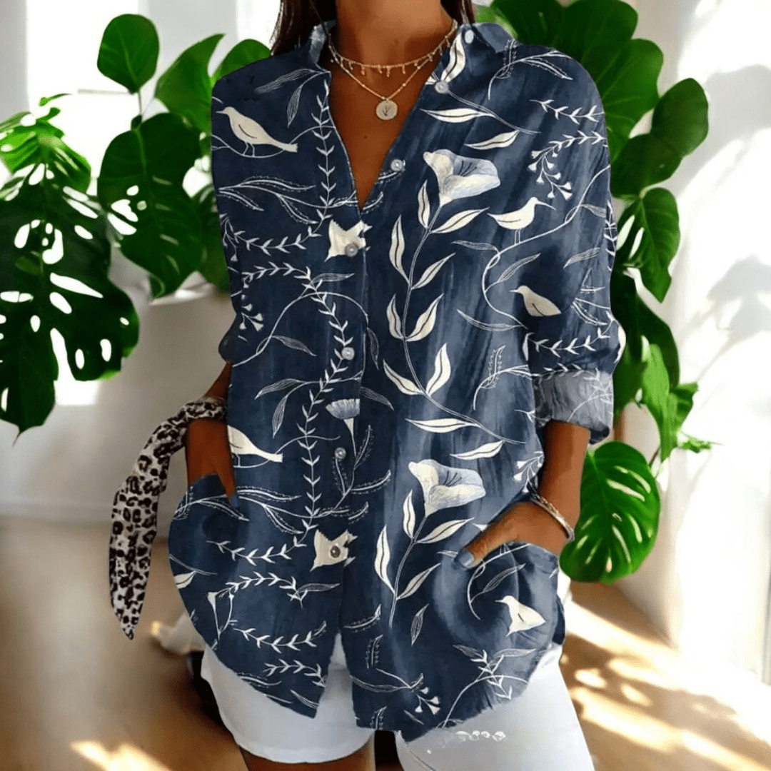 Buttoned Loose Long Patterned Blouse