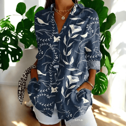 Buttoned Loose Long Patterned Blouse