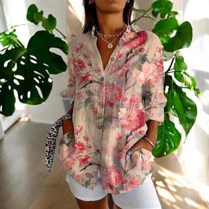 Buttoned Loose Long Patterned Blouse