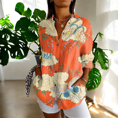 Buttoned Loose Long Patterned Blouse