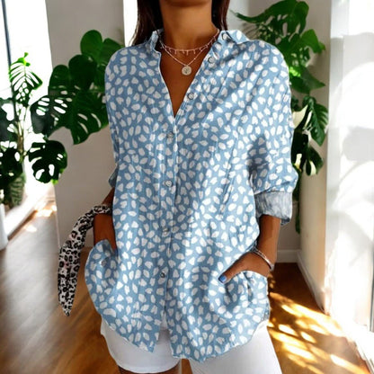Buttoned Loose Long Patterned Blouse