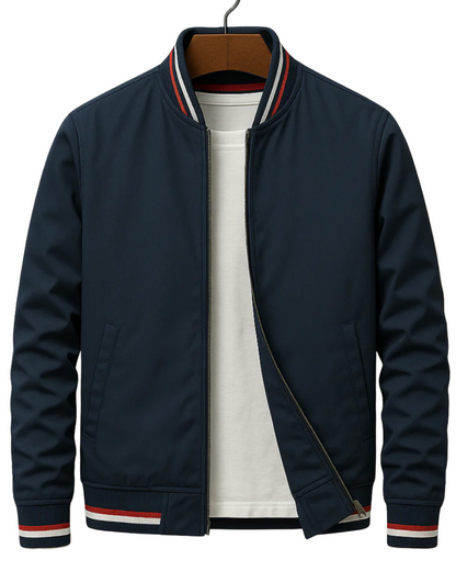 Striped Ribbed Collar Zip-Up Bomber Jacket For Men