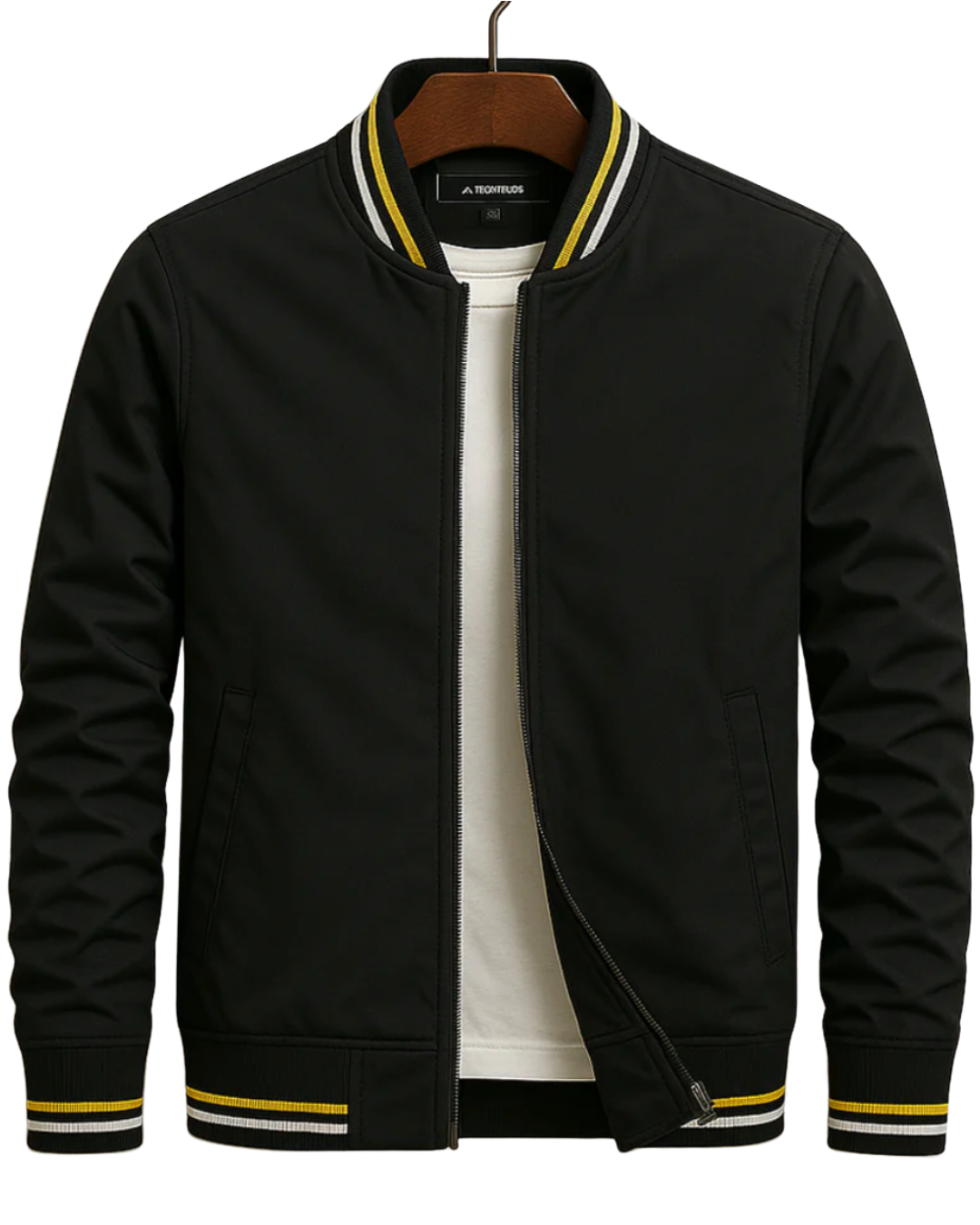 Striped Ribbed Collar Zip-Up Bomber Jacket For Men
