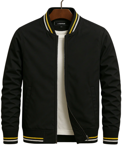 Striped Ribbed Collar Zip-Up Bomber Jacket For Men