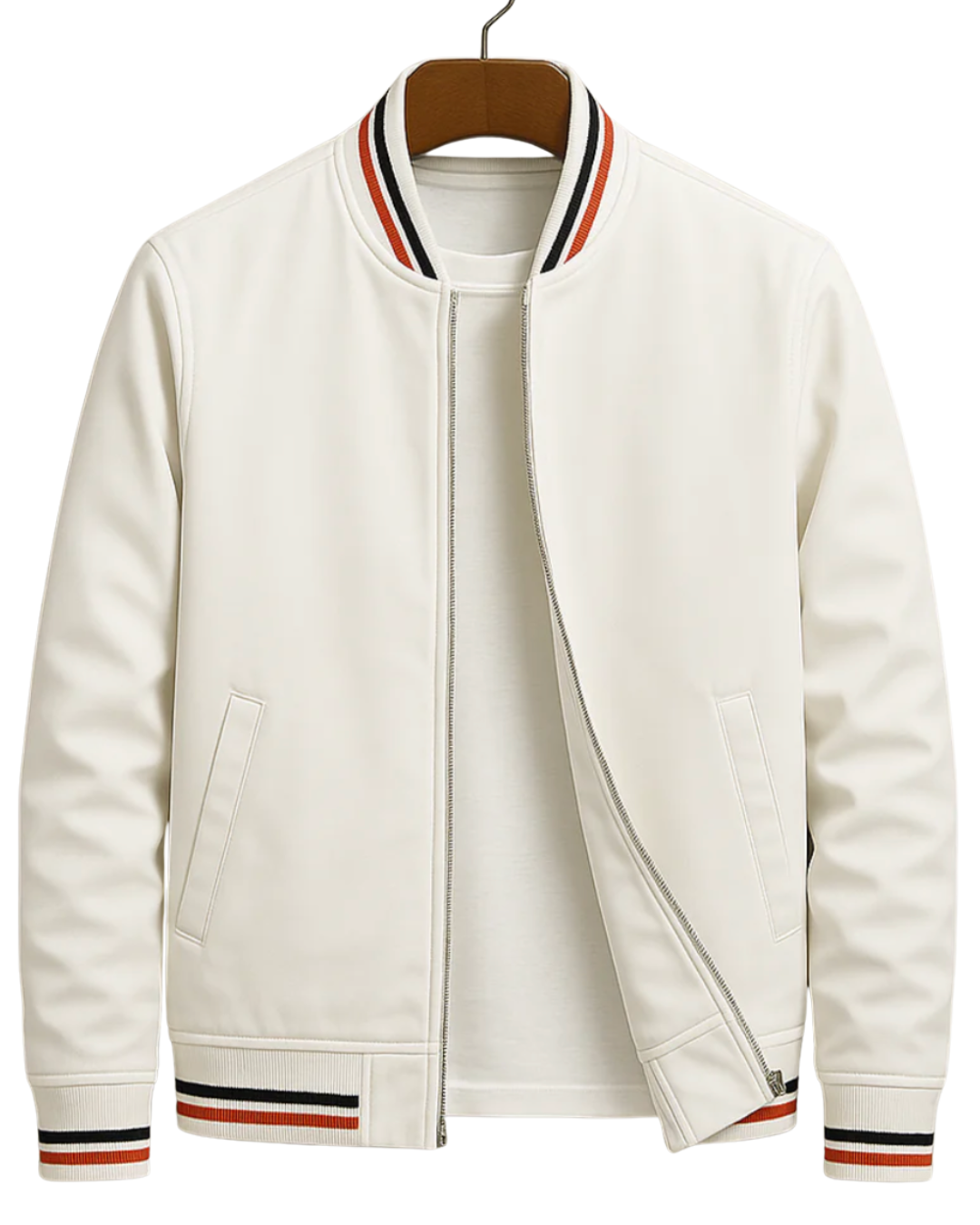 Striped Ribbed Collar Zip-Up Bomber Jacket For Men