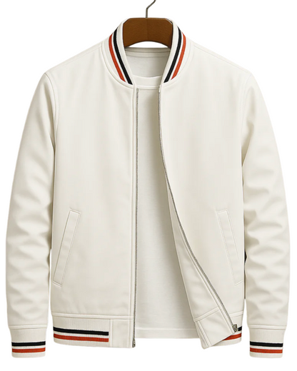Striped Ribbed Collar Zip-Up Bomber Jacket For Men
