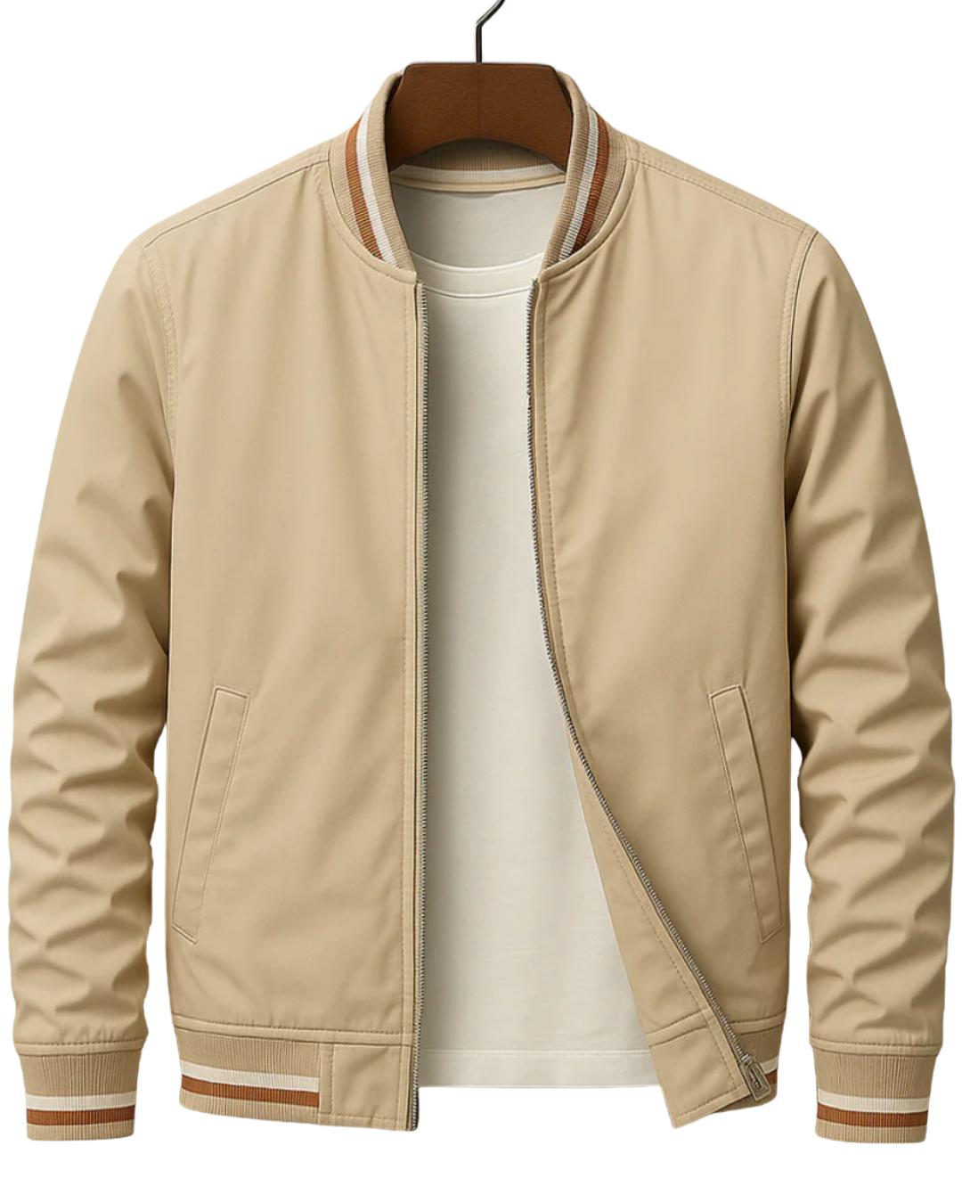 Striped Ribbed Collar Zip-Up Bomber Jacket For Men